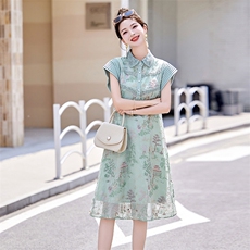 复古刺绣中式短袖连衣裙女2026夏季新款气质时尚百搭上衣，女装连衣裙，采品优优