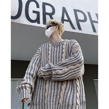 混色毛衣男冬季潮牌针织衫复古慵懒风线衣外套1001-1-M266-P52，男装针织衫/毛衣，星座1001-1