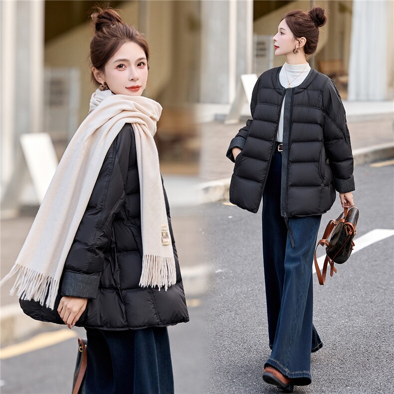 90%白鸭绒羽绒服女2025年冬季新款韩版宽松圆领加厚保暖面包服,女装羽绒服,美沁