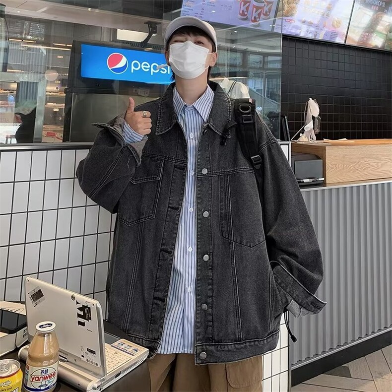 新款美式复古牛仔外套男潮牌痞帅秋冬潮流工装夹克宽松GH030-P65,男装工装外套,星座1008-1
