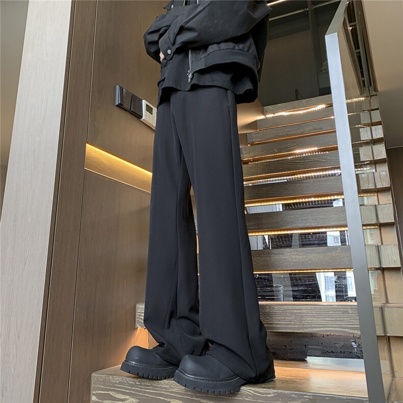 加绒加厚2025秋冬半松紧微喇叭拖地高街西裤K3332-P45加绒P50，男装西裤，电商042