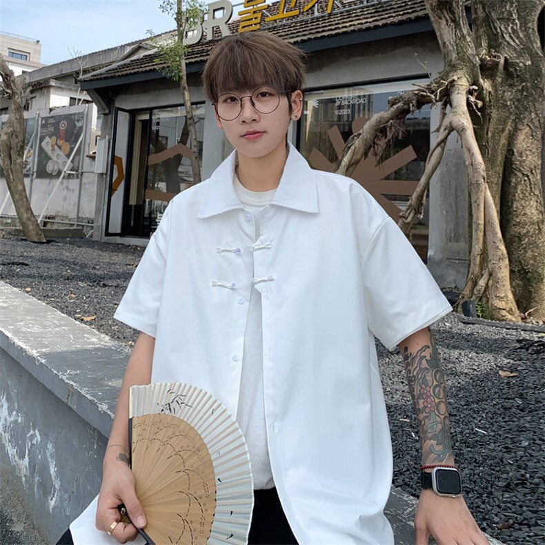 ！2025夏季新款男士新中式短袖衬衫情侣纯色衬衣CS100特P30,男装衬衫,电商B220
