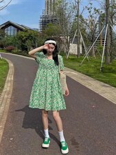 盐缩泡泡连衣裙，女装连衣裙，欧妮卡蒂蔓