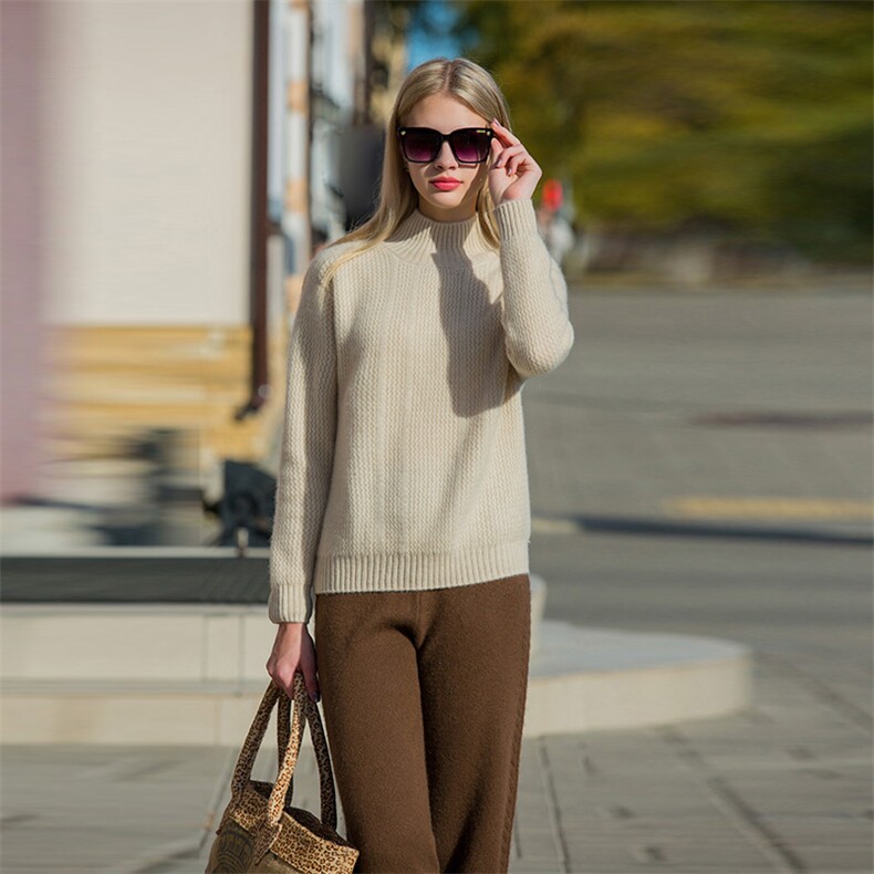 半高领羊绒衫女套头秋冬新款宽松毛衣女纯色纯山羊绒衫图片