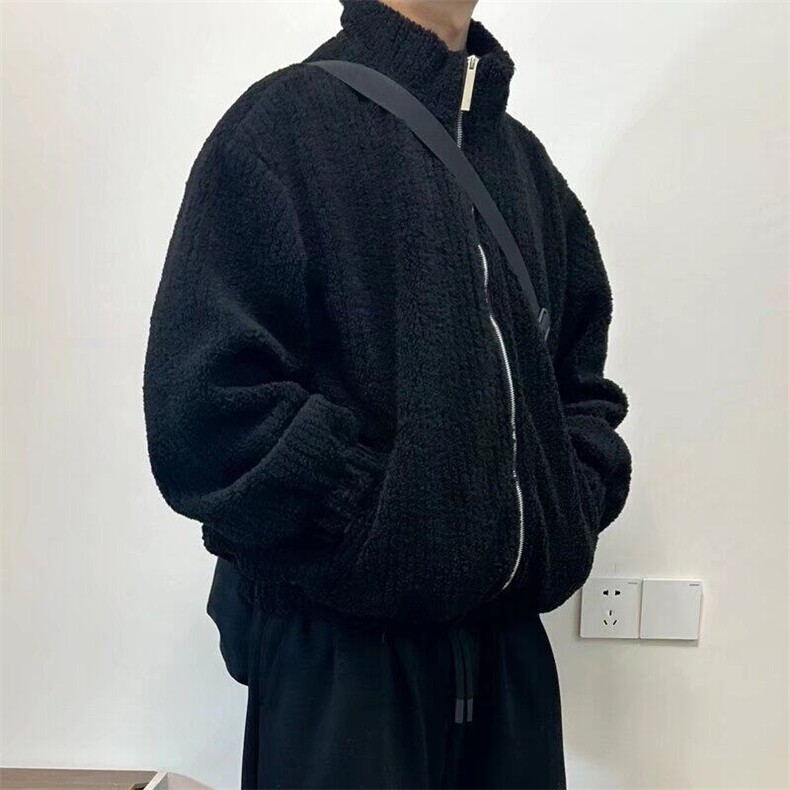 日系软糯立领羊羔毛外套男冬季美式休闲短款仿羊羔绒工装棉衣夹克,男装棉衣,星座506A