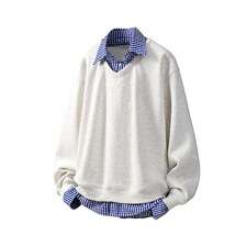 可二开假两件V领卫衣大码M-5XL;棉底部聚酯纤维78035P58，男装卫衣，星座227-7