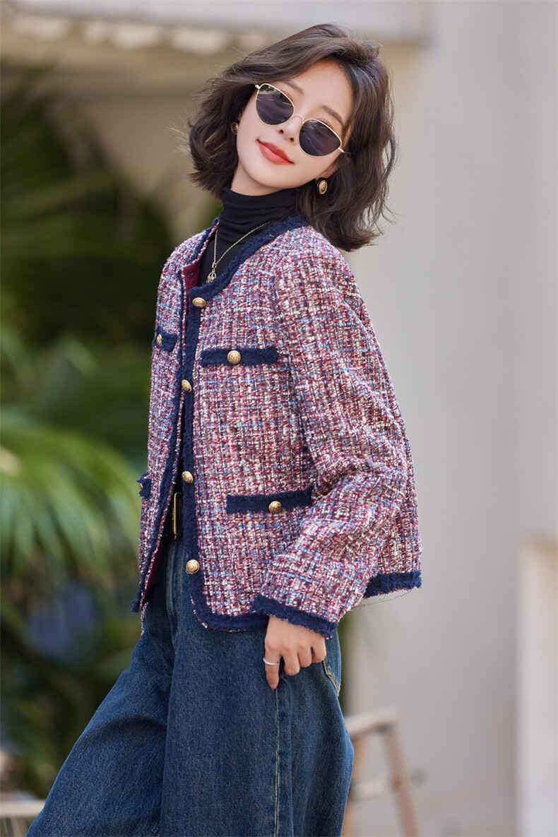 高级感粗花呢小个子小香风外套女法式轻熟风2024秋冬新款毛呢上衣,女装短外套,雅静靓衣