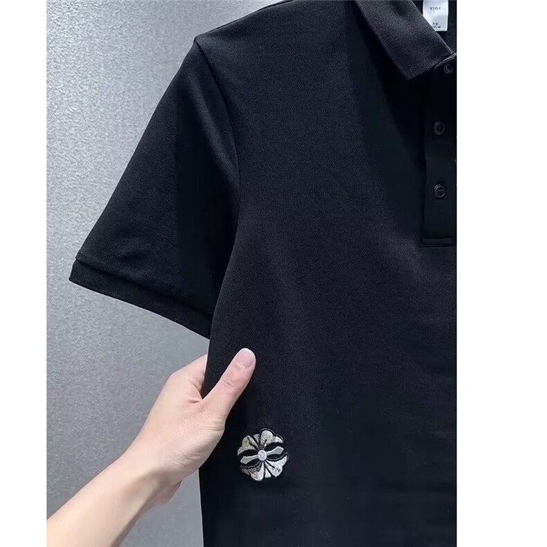 重磅刺绣男士POLO衫夏季新款黑色显瘦宽松短袖高端绣花设计感T恤,男装T恤,电商B212（原钱塘6029）