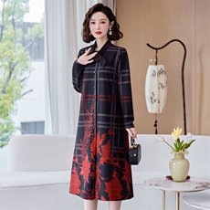 现货2024秋季女装新款时尚定位花民族风年轻妈妈中长款连衣裙，女装连衣裙，魅衣本色