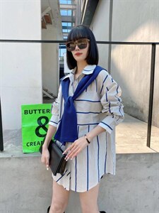 爱美欧 披肩条纹衬衣图片
