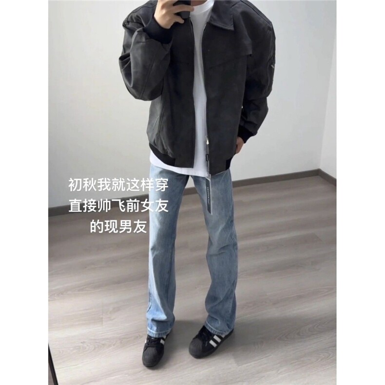 弯刀牛仔裤男潮牌美式高街vibe裤子显瘦提档直筒微喇裤NZH307,男装牛仔裤,星座516A