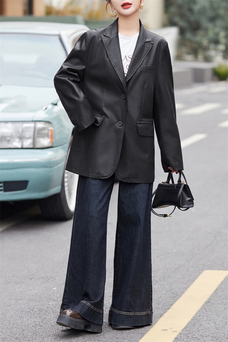 BAO款皮衣女2025新款款小个子高级感宽松春秋季韩版洋气西装外套,女装皮衣,美拉德工厂直营店