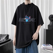 LD54173-P45连帽短袖t恤男大码胖子带帽五分袖中袖，男装T恤，电商A040