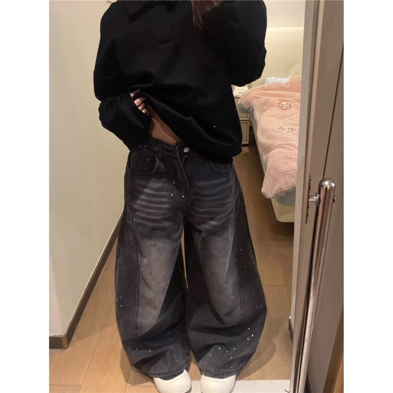 美式复古高街水洗泼墨弯刀牛仔裤男女设计感阔腿裤LN60977-P52,男装牛仔裤,星座1008