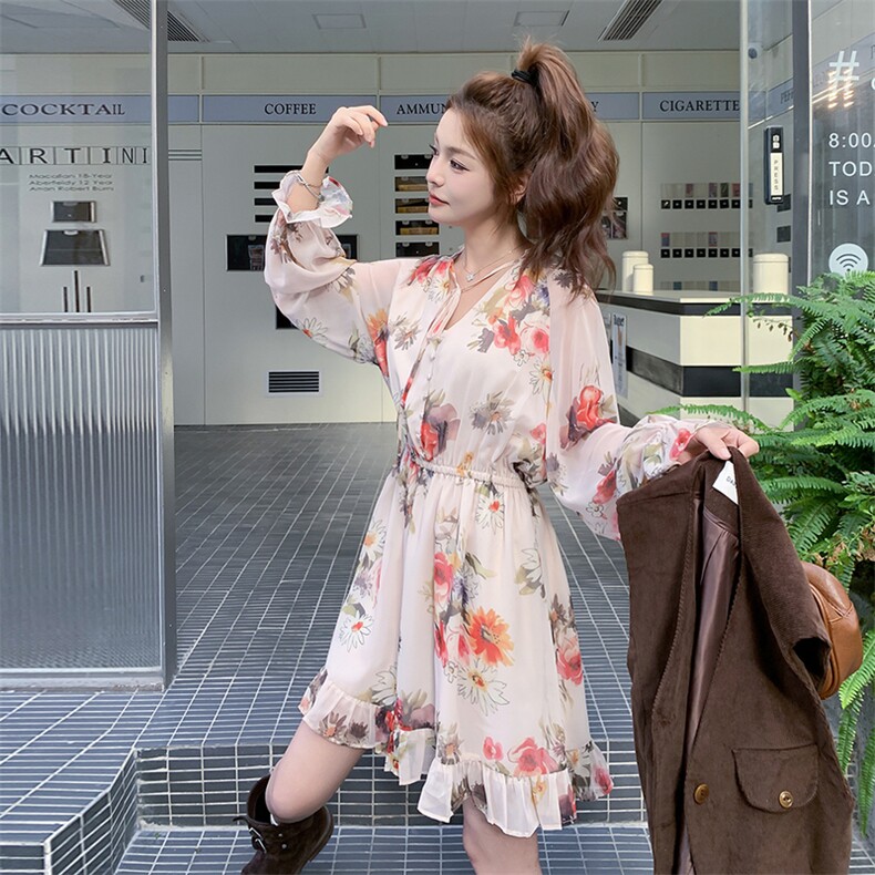 法式优雅马甲碎花长袖连衣裙两件套女春秋2025新款小个子a字短裙,女装套装/套裙,2C131