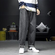 2023春季新沙发墙大码男纽扣美式直筒大裤脚阔腿牛仔裤N8131-P50,男装牛仔裤,电商A082