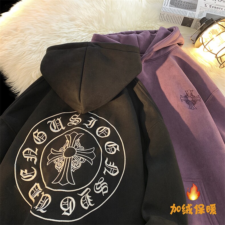 冬季加绒加厚连帽麂皮十字绒刺绣连帽卫衣YT05P75M-4XL,男装卫衣,星座712