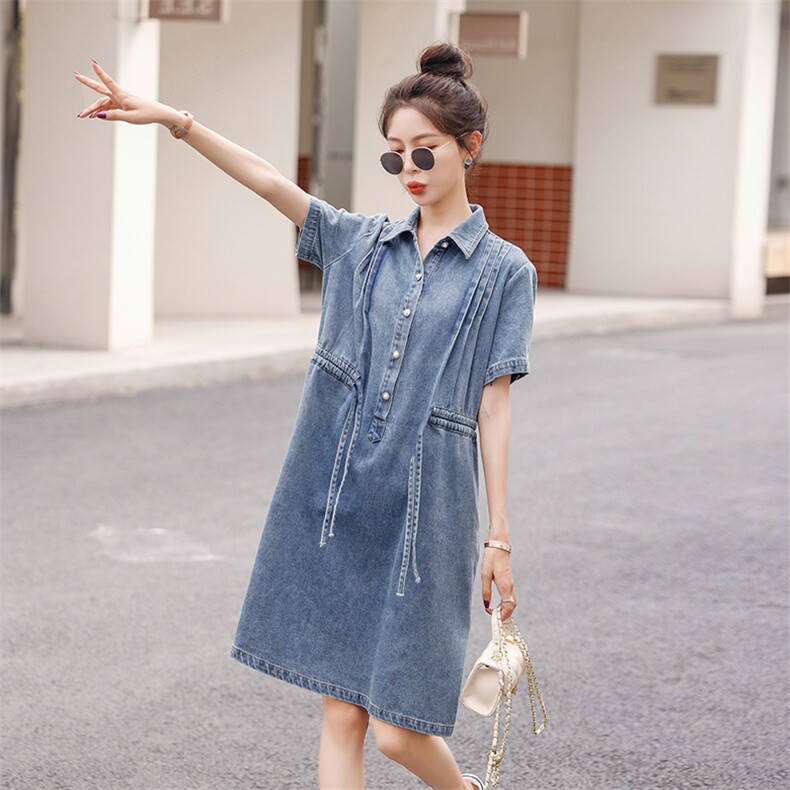 牛仔连衣裙女2024夏季新款韩版高级感宽松显瘦衬衫裙休闲减龄裙子,女装连衣裙,秋水欣儿