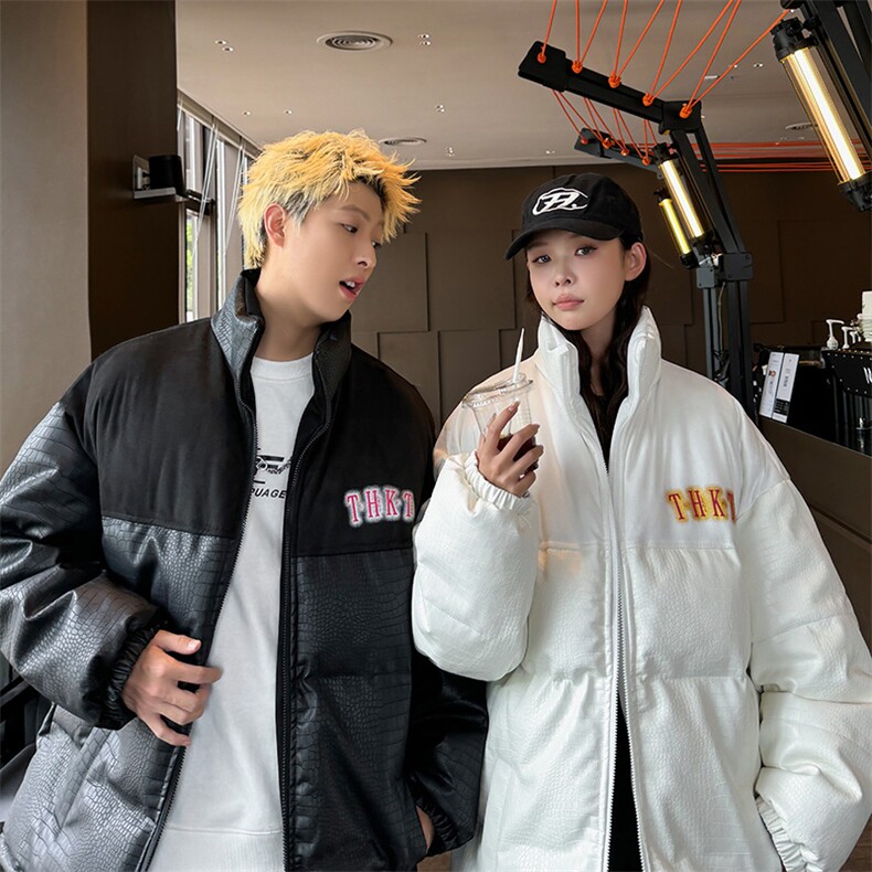 情侣款PU皮棉衣棉服鳄鱼纹拼接面包服立领棉袄皮衣外套1612-P85,男装皮衣,星座207