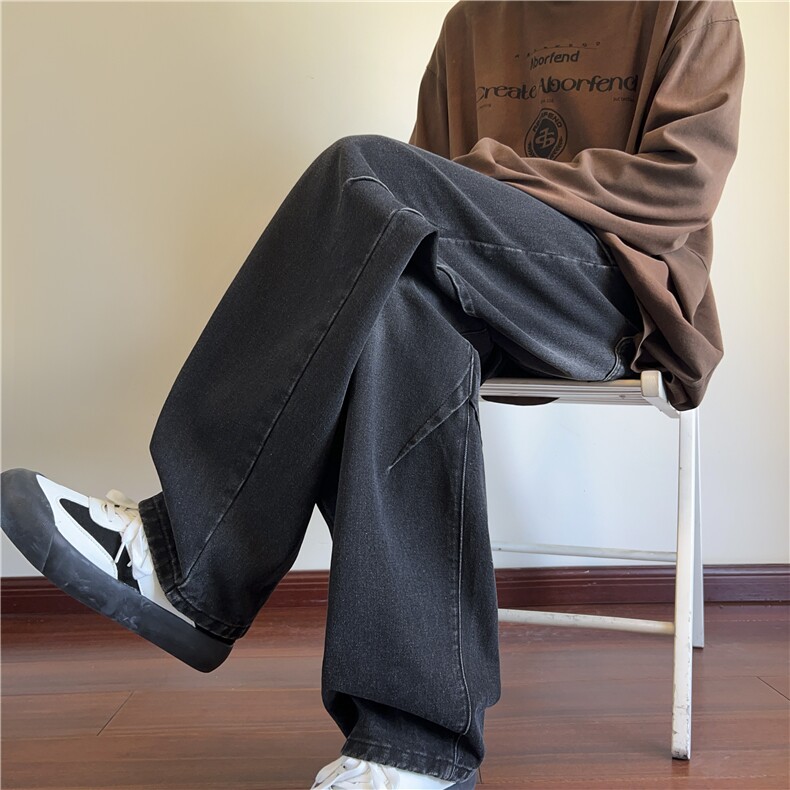 2025秋季新款美式高街水洗复古褶皱牛仔裤B315-K23525-P65控78,男装牛仔裤,电商B315