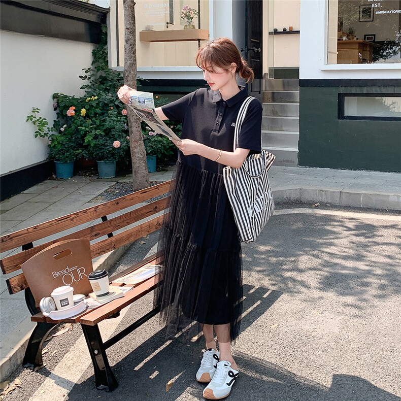 法式别致黑色短袖连衣裙女2025夏季新款高级感绝美显瘦网纱长裙子,女装连衣裙,2C205