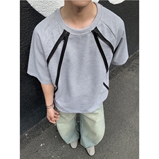 280克重磅设计感拉链撞色夏季圆领短袖T恤百搭男士半袖宽松P35，男装T恤，电商C306-1