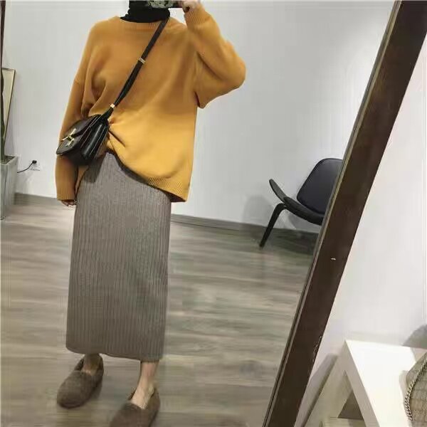 2025年秋季后开叉抽条长裙时尚百搭通勤休闲/淑女，女装半身裙，鑫之绒