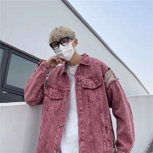 美式复古情侣拼接撞色牛仔外套男春秋宽松帅气夹克上衣JK337-P85图片