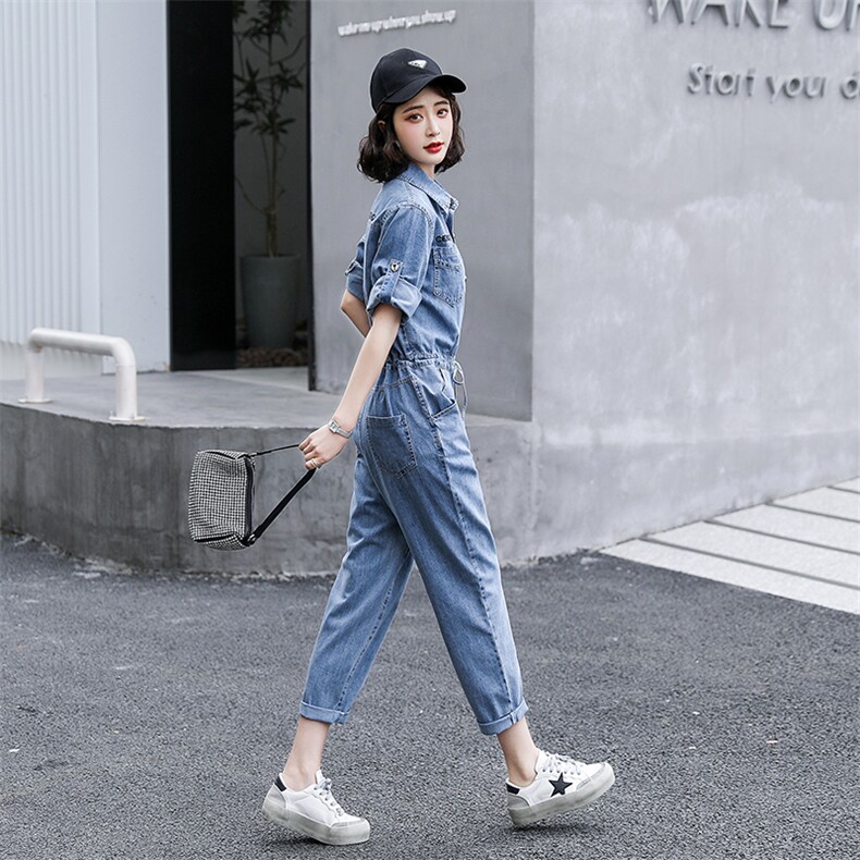 休闲牛仔连体裤女2024春夏新款高腰时尚显瘦百搭工装小个子连衣裤,女装连体裤,慧尚依恋