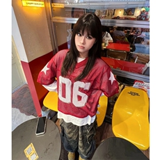 2026年镂空网眼橄榄球服数字字母印花Tee男女款~T601-1-T2301，男装T恤，星座601-1