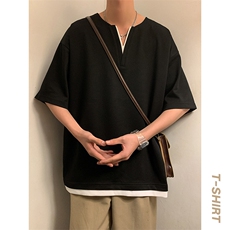 短袖男港风暖光体恤夏季休闲百搭纯色V领T恤男上衣TC3134-P30控50，男装T恤，星座717