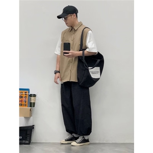 原宿潮流新款日系复古撞色假两件短袖衬衫时尚流行日系A302-P35图片
