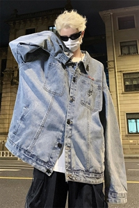 男装牛仔外套 2026秋季绣标印花男生翻领夹克上衣XZ514-2-N95-P88图片