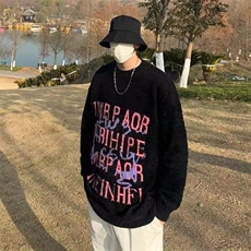 针织衫男女韩版潮流字母提花帅气百搭2025冬季ins毛衣MZ779-P60，男装针织衫/毛衣，星座412-3