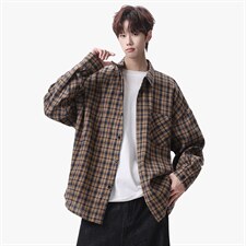 衬衫男春季新款港风宽松大码磨毛格子长袖衬衣CS510-P38，男装衬衫，星座214-3