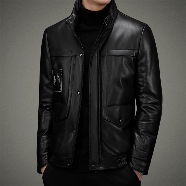 28175秋冬新款海宁真皮羽绒服男绵羊皮立领夹克青年韩版男装P1050，男装夹克，电商B360A（原721A）