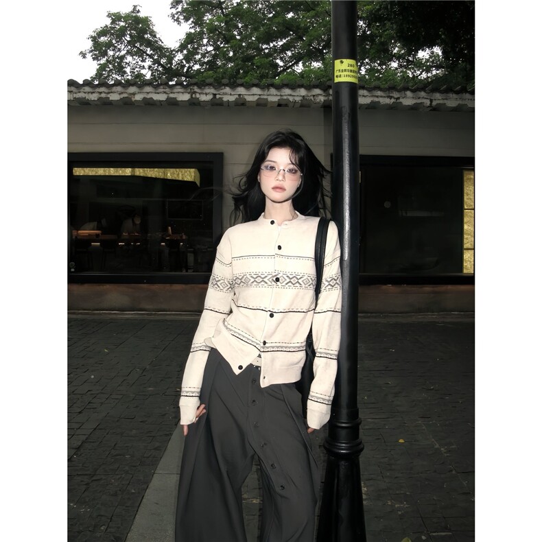 费尔岛高智学院氛围感提花肌理纺羊毛绒针织开衫毛衣，男装针织衫/毛衣，星座1210-1