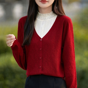 法式蕾丝木耳花边拼色针织打底衫女假两件半高领百搭长袖内搭毛衣图片