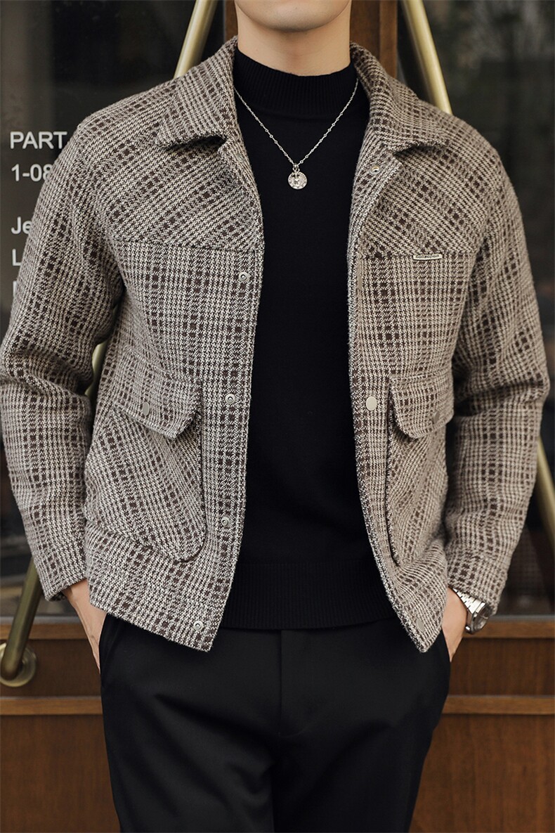5037-P150男士格子单面呢外套加厚款高品质夹克L-5xl,男装夹克,电商A211