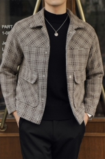 5037-P150男士格子单面呢外套加厚款高品质夹克L-5xl，男装夹克，电商A211