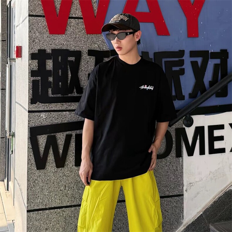 万针全刺绣工艺抖音得物高品质260克重磅纯棉双纱美式高街短袖T恤,男装T恤,电商A486