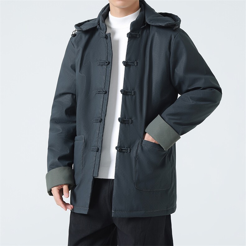 9399^冬季新款男装保暖可拆卸帽羽绒服风中长款唐装外套,男装羽绒服,钱塘777(原3023)