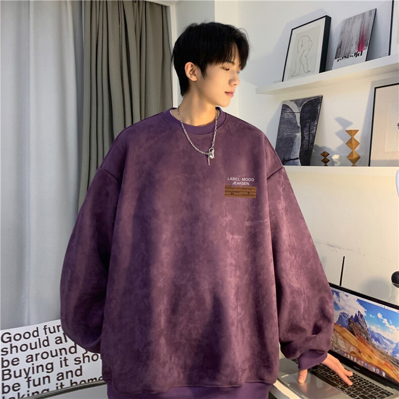 青少年春季新款麂皮绒上衣潮流小标宽松卫衣JK23326-特批36控59,男装卫衣,星座605(原A050)