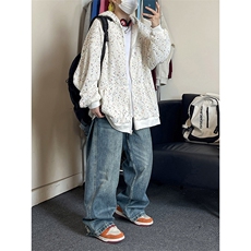秋装oversize潮牌男女同款连帽开衫卫衣新款针织衣外套HY629P75，女装短外套，电商A102B