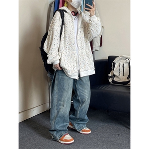 秋装oversize潮牌男女同款连帽开衫卫衣新款针织衣外套HY629P75图片