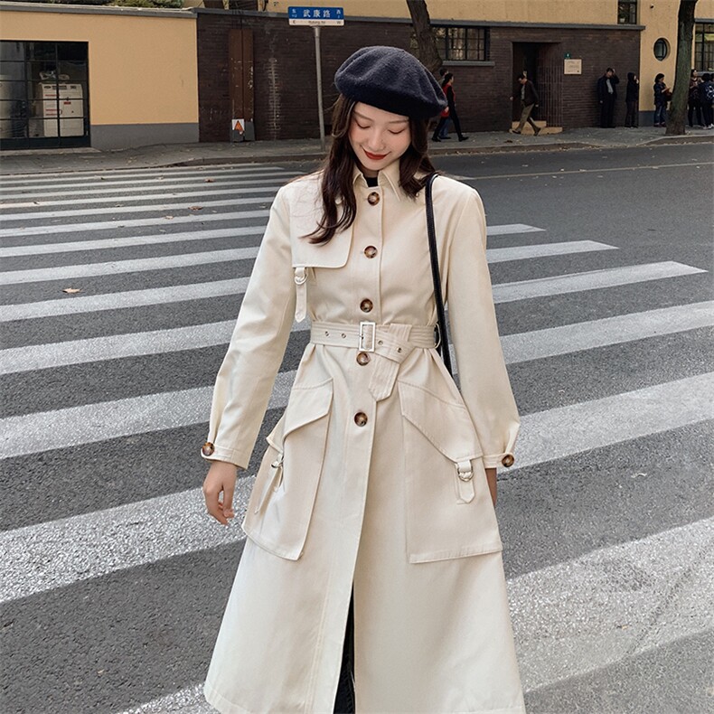 2021春季新款过膝大口袋风衣浙宝292A货号L035,女装风衣,时倾STUDIO