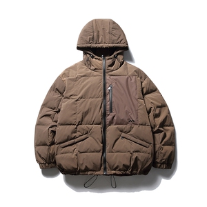 南夏乔装2025冬季新款辑格贴布装饰连帽棉衣日系复古拉链口袋棉服图片