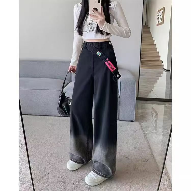 AK1827-P53美式复古侧拉链渐变高腰宽松牛仔裤,女装休闲裤,星座617A-2