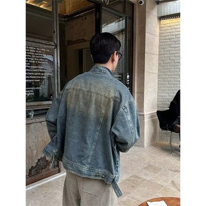 美式高街做旧水洗痞帅牛仔夹克男秋季潮牌宽松情侣外套JKB05-P74图片