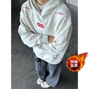美式字母刺绣宽松情侣华棉加绒连帽卫衣男女A815-常规P46 加绒P51图片